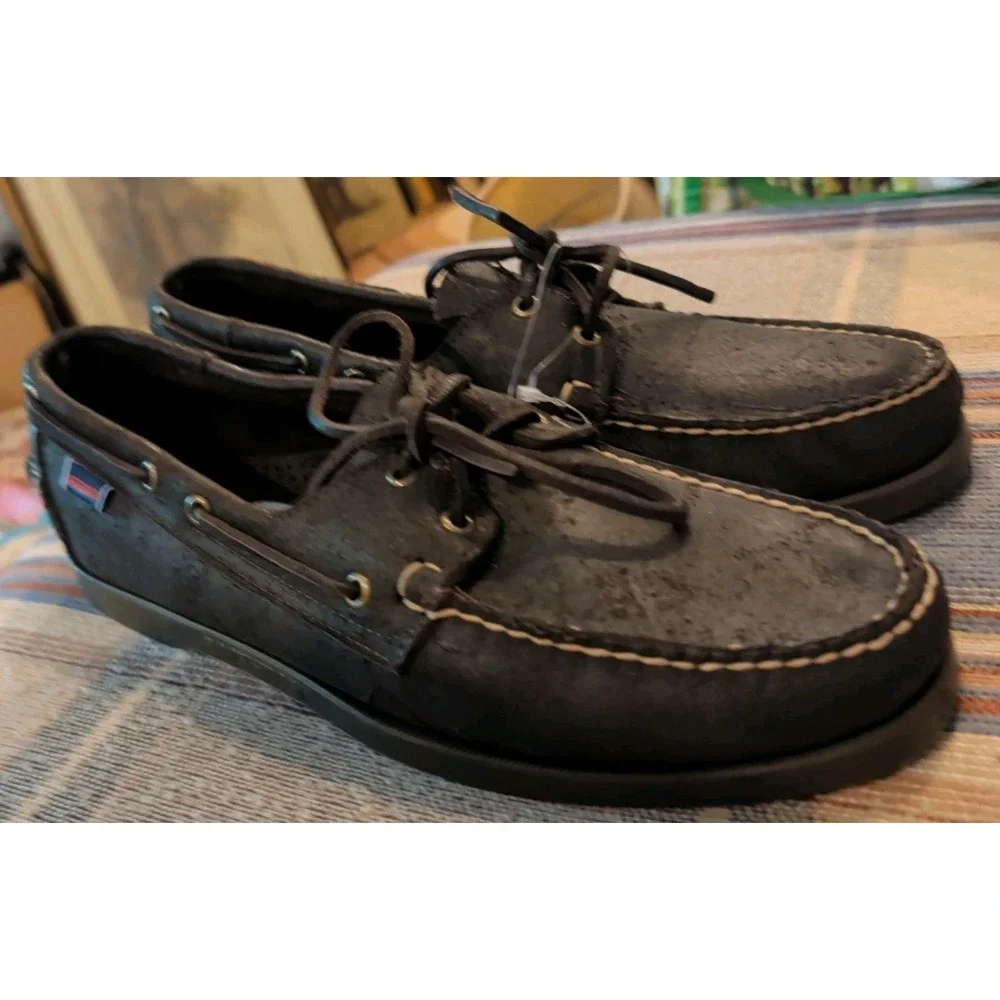 Sebago Docksides Boat Shoes Mens 12 Dark Brown Leather Casual Lace Up Comfort